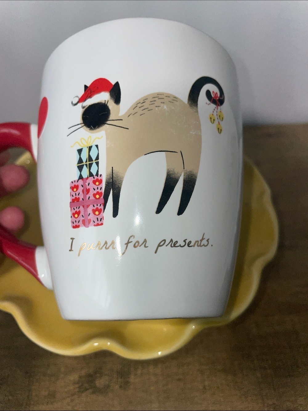 Festive Cat Ceramic Coffee Mug - Red Handle - Picture 2 of 7